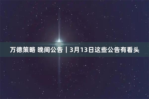 万德策略 晚间公告|3月13日这些公告有看头