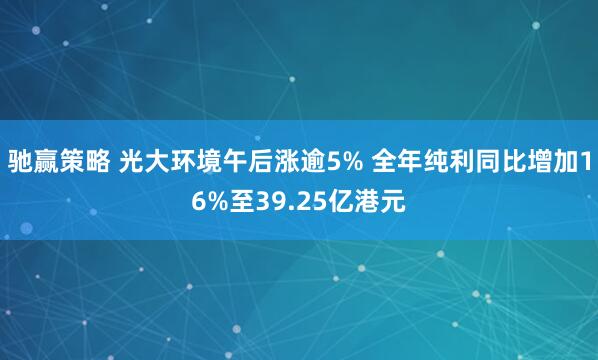 驰赢策略 光大环境午后涨逾5% 全年纯利同比增加16%至39.25亿港元
