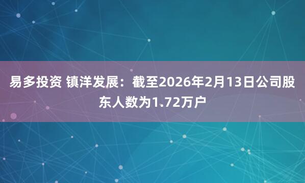 易多投资 镇洋发展：截至2026年2月13日公司股东人数为1.72万户